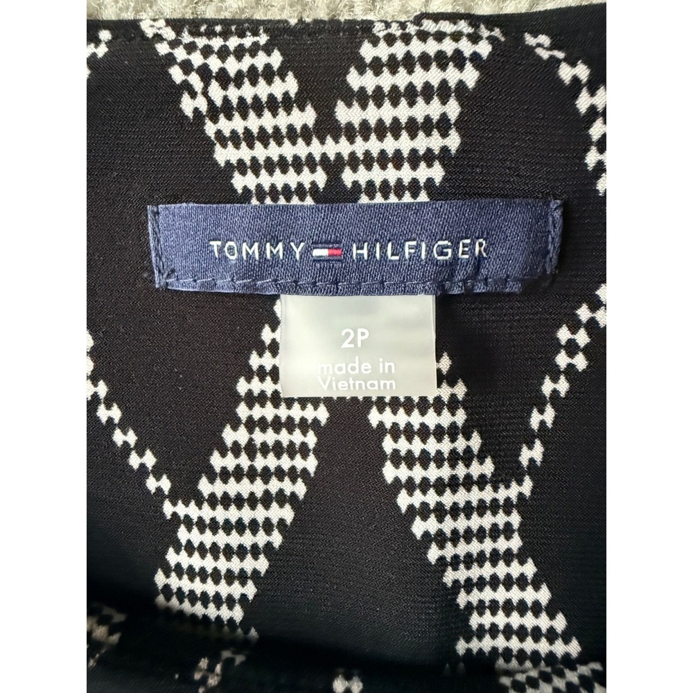Tommy Hilfiger Black Diamond Print Ruffle Sleeve Sheath Dress 2P Petite - Picture 4 of 6